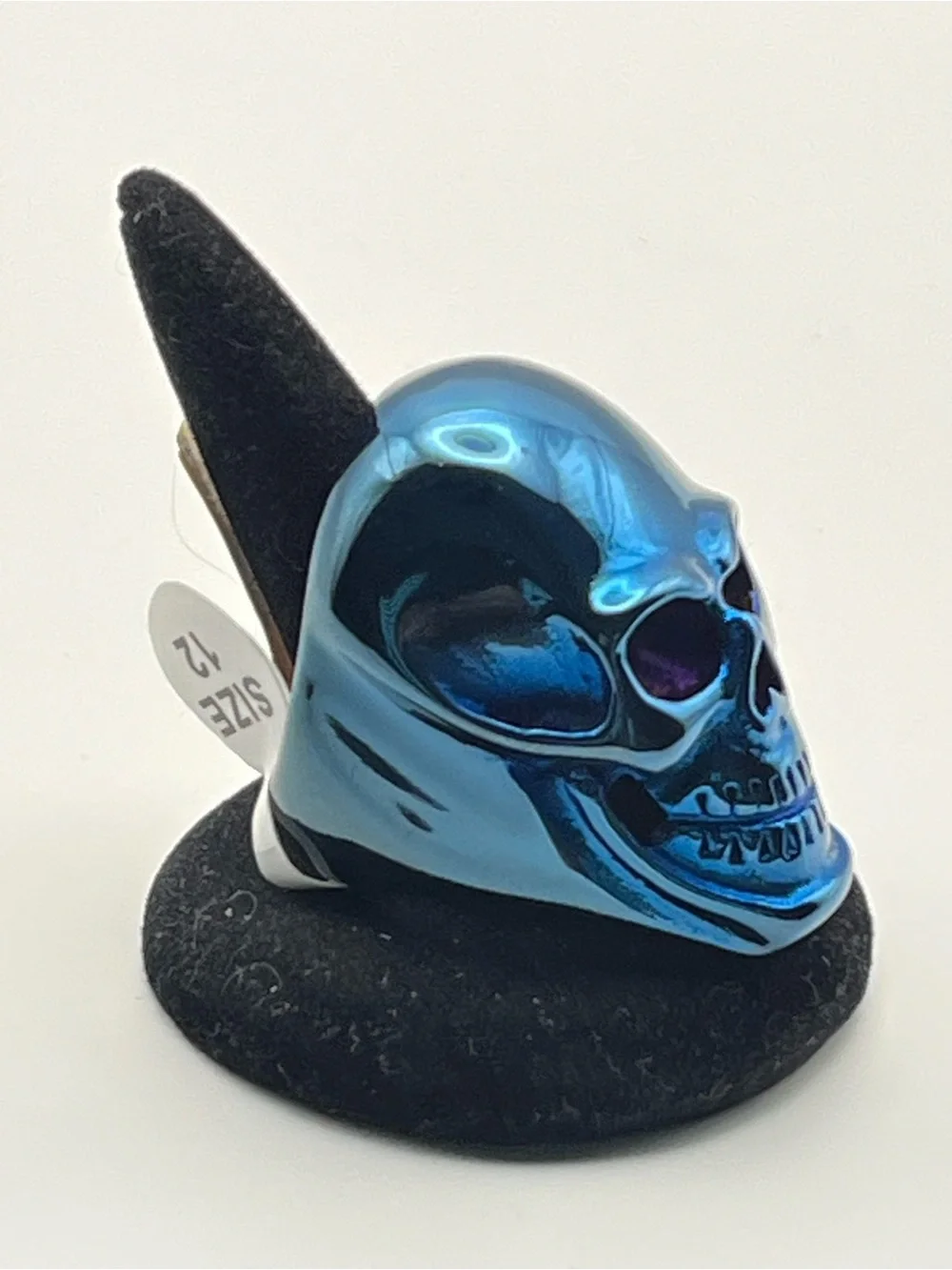 Stainless Steel Blue Metallic Skull Ring Size 12
